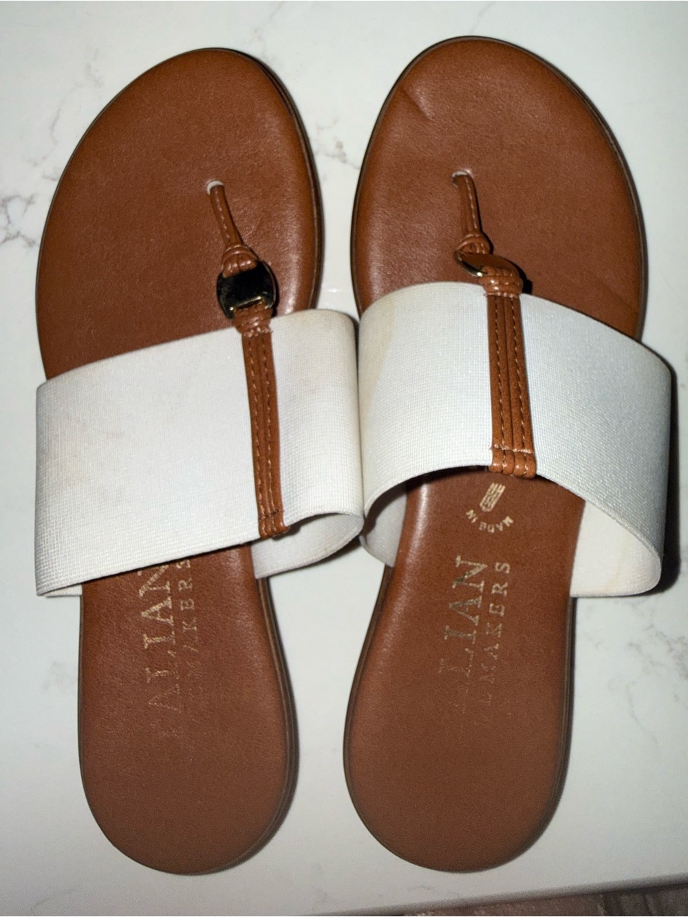 Italian Shoemakers White and Brown Slide Sandals